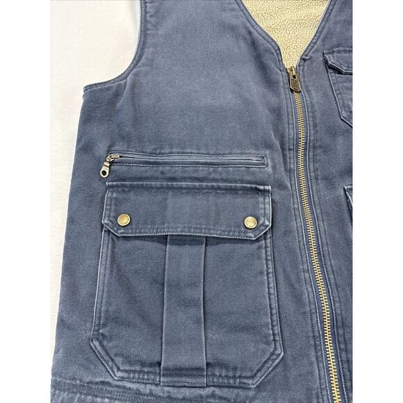 Duluth Trading Mens L Vest Sherpa Lined Canvas Full Zip Blue Pockets Workwear - Picture 3 of 10